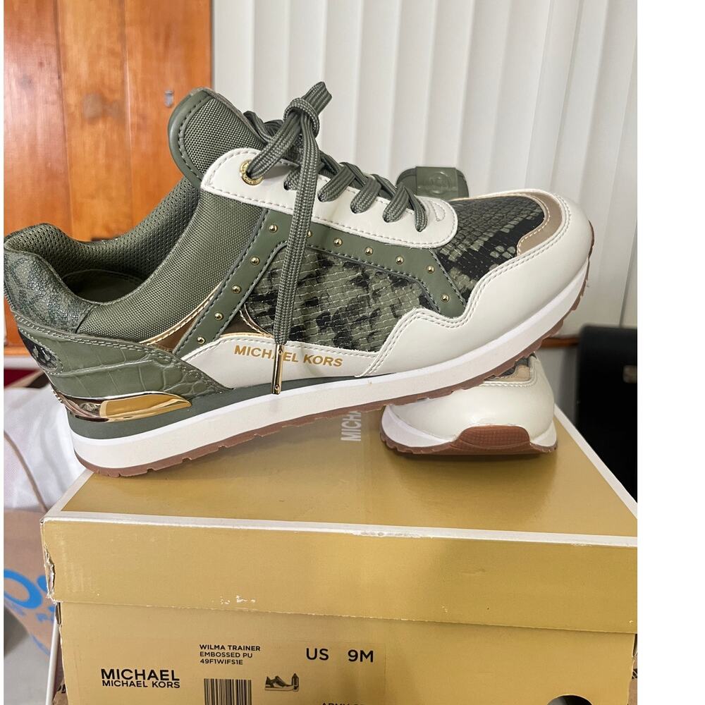 Michael Kors Wilma Trainer Army Green Snakeskin Sneakers Tennis shoes Size 9 - Picture 9 of 12